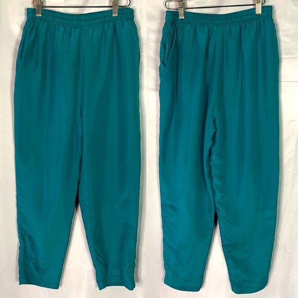 SECOND WIND VINTAGE SILK PANT LINED ELASTIC WAISTBAND HIGH RISE TROUSER WOMEN 10 - Picture 14 of 16